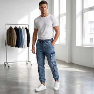 Premium black washed cargo jogger pants with multiple pockets for everyday comfort and style.