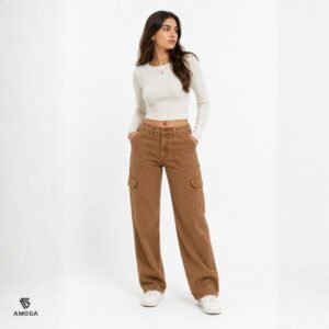 Amoga Women's Relaxed Fit Cotton Cargo Pants – Camel Brown