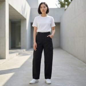 Amoga Fashion Women's Wide Leg Cargo Pants – Black