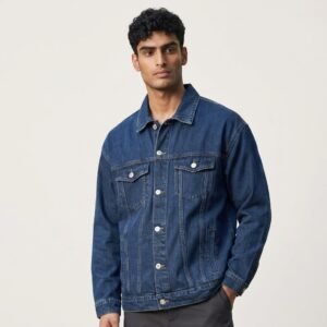 AMOGA Men's Dark Blue Denim Jacket – Regular Fit Classic Cotton Blend Trucker Jacket