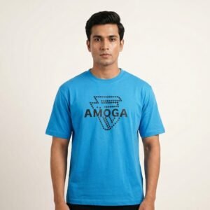 Amoga Men's Blue Graphic Printed Oversized T-Shirt | Premium Cotton Crew Neck